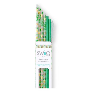 Swig Lucky Charm + Green Glitter Reusable Straw Set