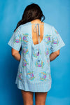QOS Blue Striped Rainbow Crab Cotton Dress