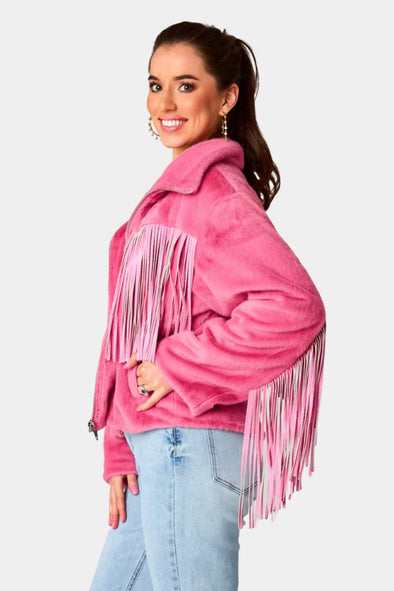 Buddy Love Skylar Fringe Faux Fur Jacket