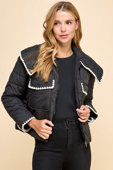 TCEC Black Quilted Hem Jacket