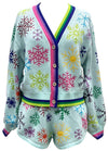 QOS Light Blue Snowflake Rainbow Cardigan