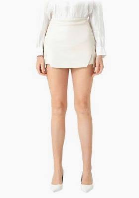 Endless Rose Cream Leather Front Slit Skort