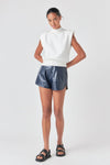 Grey Lab Navy High Waisted Faux Leather Shorts