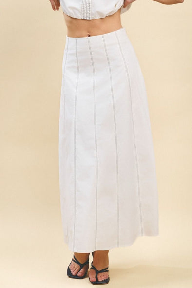 TCEC White Contrast Stitch Midi Skirt