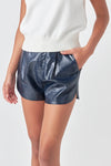 Grey Lab Navy High Waisted Faux Leather Shorts