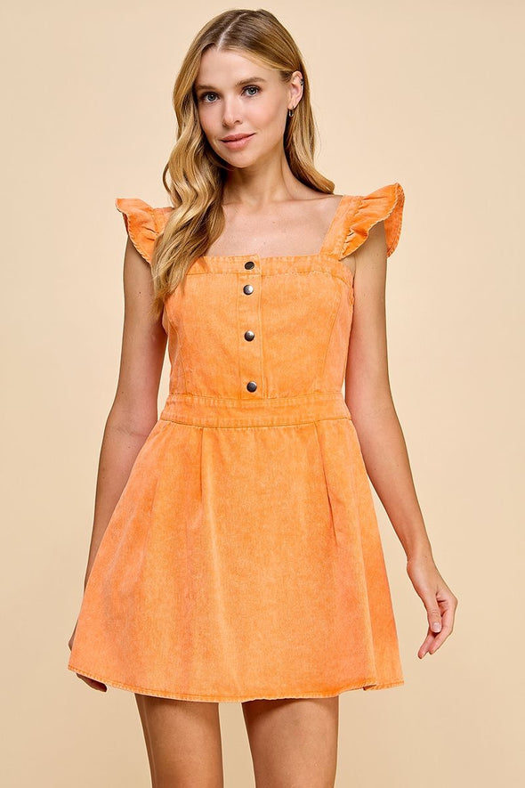 TCEC Orange Ruffle Sleeve Denim Dress