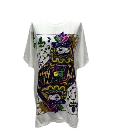 QOS White Mardi Gras Queen Card Tee Dress