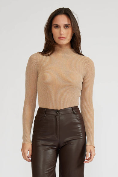 Lucy Paris Taupe Pacie Knit Long Sleeve Top