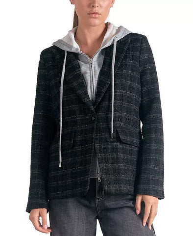 Elan Black Plaid Blazer Hoodie