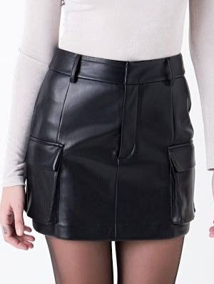 Grey Lab Black Cargo Leather Mini Skirt