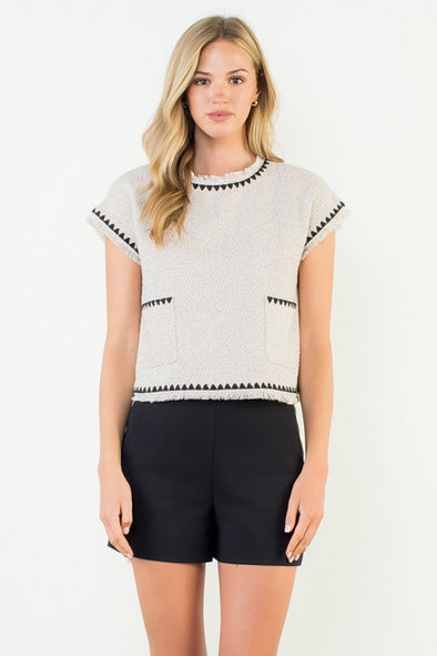THML Cream Sleeveless Tweed Top