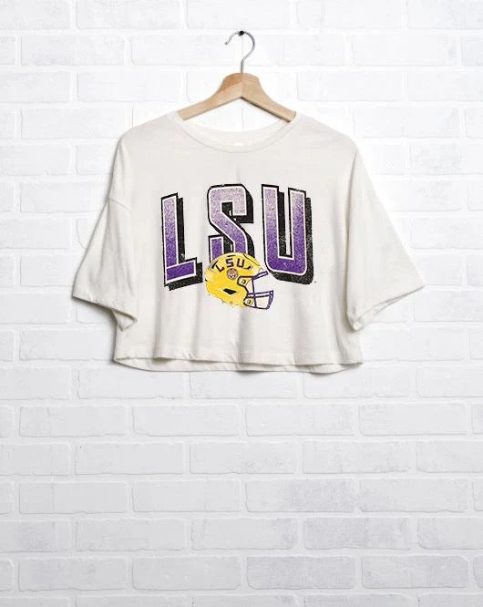 Livy Lu LSU Tigers Helment Faded Cropped Tee