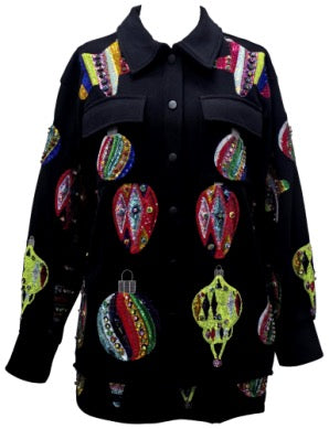 QOS Black Multi Color Ornament Shacket