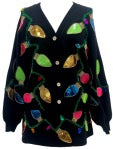 QOS Black Multi Christmas Light Cardigan With Tinsel & Jewel