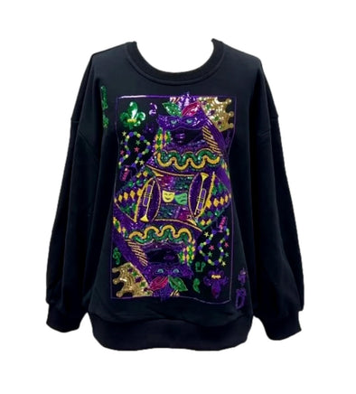 QOS Black Mardi Gras Queen Card Sweatshirt