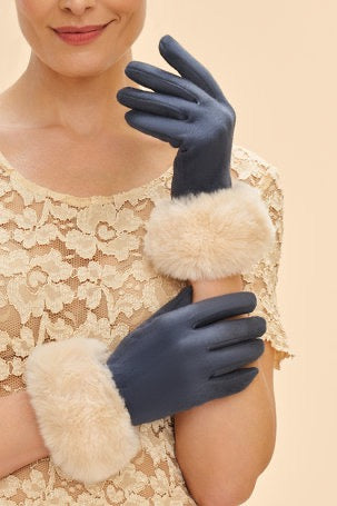 Powder Bettina Cuff Gloves - Navy Cream