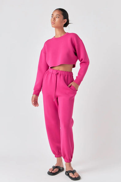 Grey Lab Fuchsia Scuba Cropped Sweatshirt