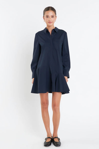 English Factory Navy Collar Flare Skirt Dress