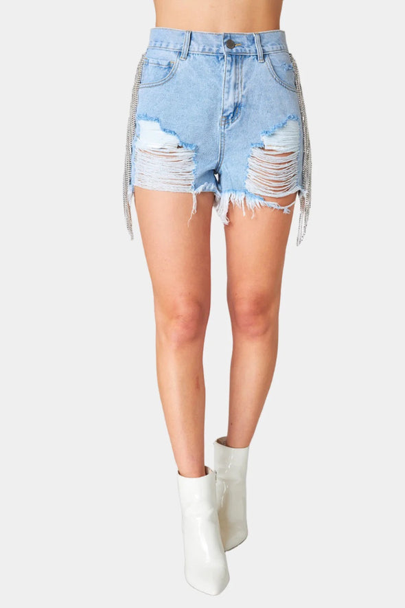 Buddy Love Raven Rhinestone Denim Shorts