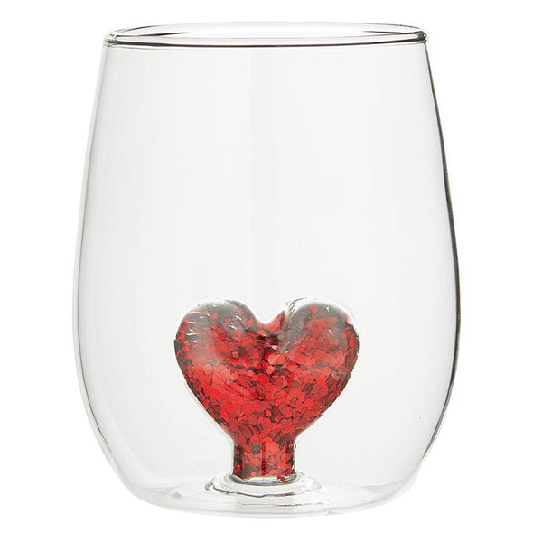 Slant Glitter Heart Wine Glass