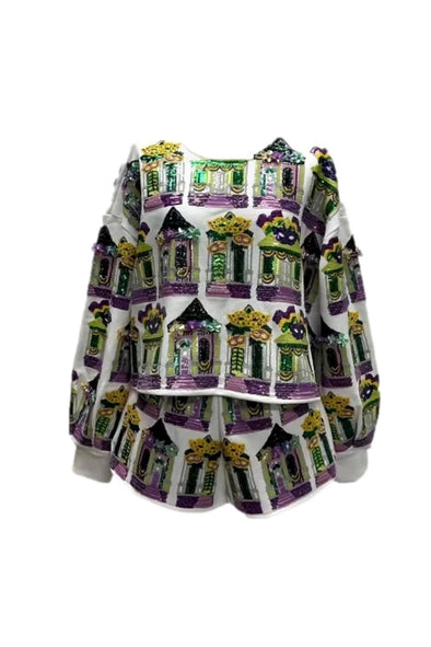 QOS White Mardi Gras Porches Sweatshirt