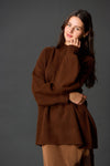 Before You Chocolate Knit Rib Funnel Neck Oversized Pullover