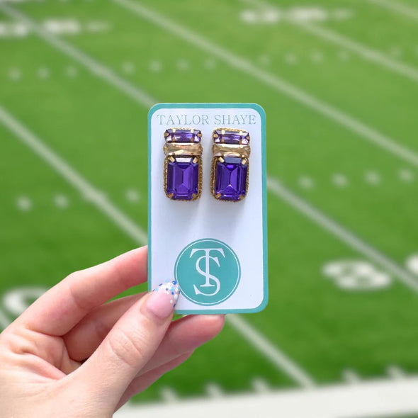 Taylor Shaye Purple and Gold Gameday Gem Studs