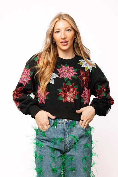 QOS Black Poinsettia Sweatshirt