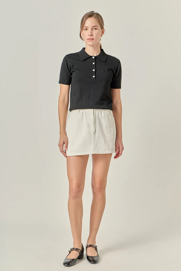 English Factory White Ruffle Denim Skort