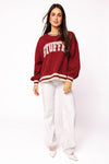 QOS Maroon & Ivory Rhinestone "Stuffed" Sweatshirt