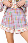 QOS Colorblock Plaid Mardi Gras Cotton Shorts