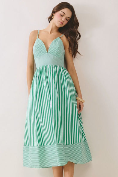 green striped midi dress Weekend Stroll Stripe Knit Midi Dress in Green S / Green
