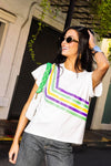 QOS White Diagonal Mardi Gras Stripe Tee