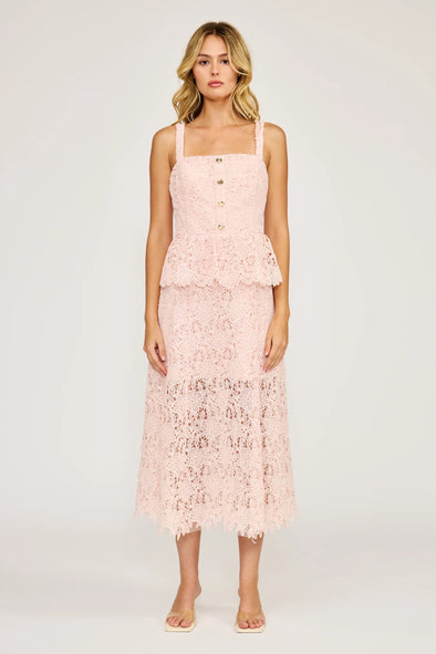 Lucy Paris Light Pink Rosalie Peplum Lace Dress Lucy Paris Light Pink Rosalie Peplum Lace Dress