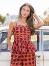 Strut & Bold Burgundy Printed Bubble Detail Pleated Top
