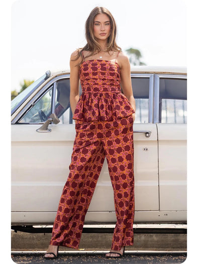 Strut & Bold Burgundy Printed Satin Pants