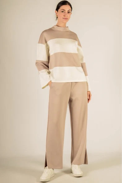 P. Cill Taupe/Ivory Butter Modal Two Tone Wide Sleeve Top
