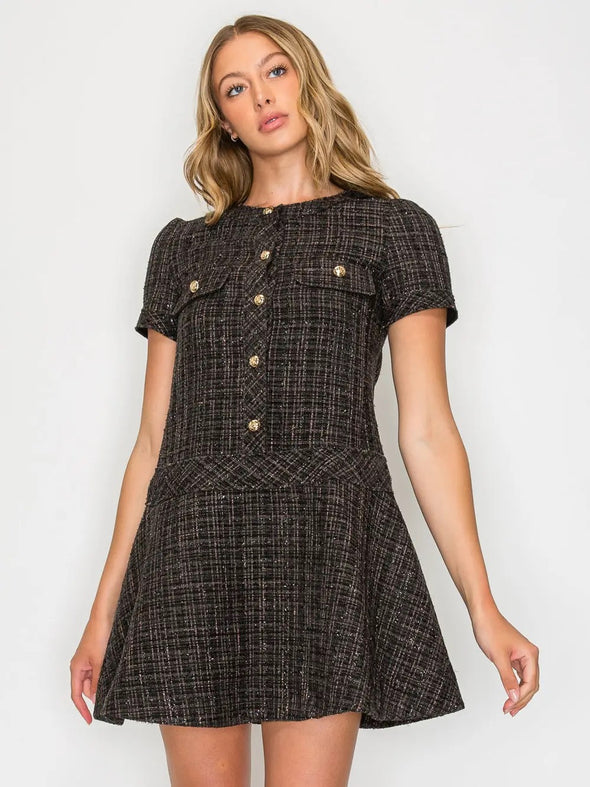 Meet Me in Santorini Ebony Tweey Short Sleeve Dress