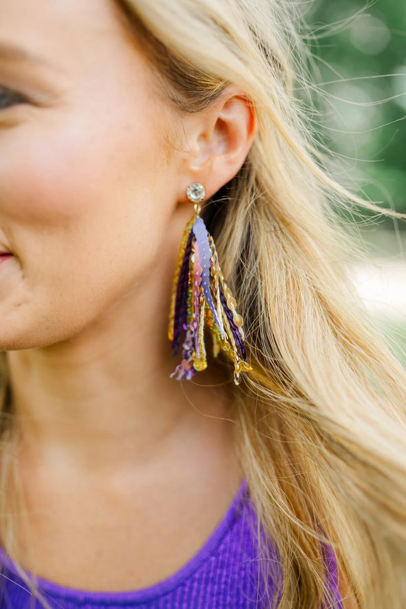 Taylor Shaye Purple and Gold Tassel Earrings