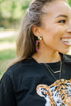 Taylor Shaye Purple and Gold Flake Rectangle Drop Earrings