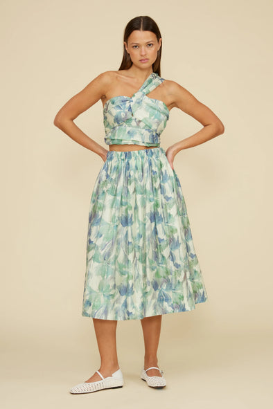Lucy Paris Turquoise Floral Amari Midi Skirt