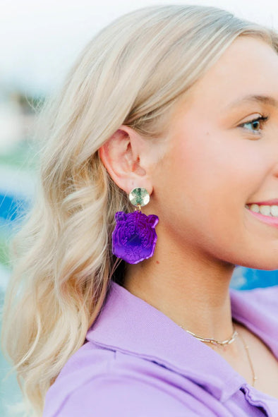 Taylor Shaye Purple Tiger Head Earrings