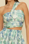 Lucy Paris Turquoise Floral Sophia One Shoulder Top