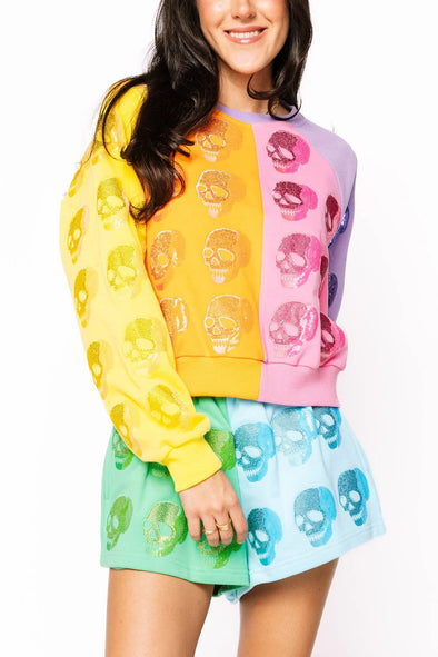 QOS Colorblock Multi Skull Sweatshirt