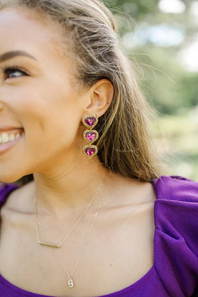 Taylor Shaye Purple Beaded Triple Heart Earrings