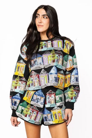 QOS Black Multi Nola Porches Sweatshirt