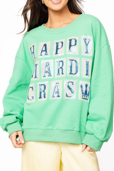 QOS Green Happy Mardi Gras Street Tile Sweatshirt