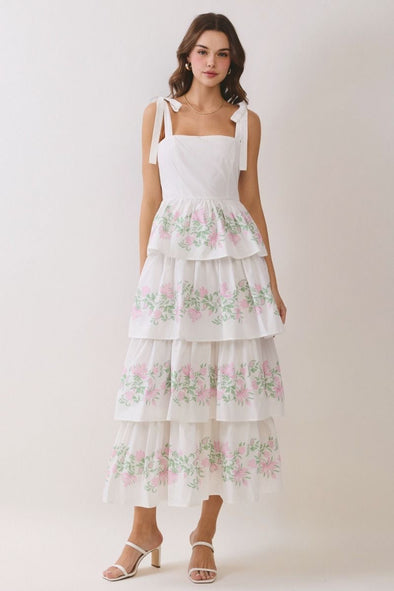 white ruffle dress midi Pursue Perfection White Ruffled Midi Dress, Large - The Mint Julep Boutique