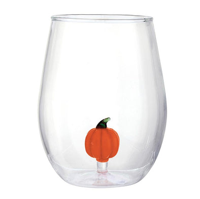 Slant Pumpkin Figurine Wine Glass