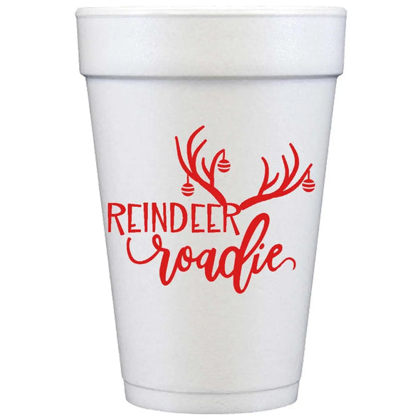Two Funny Girl's Reindeer Roadie Foam Cups